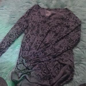 Grey shirt with black lace pattern, long sleeve